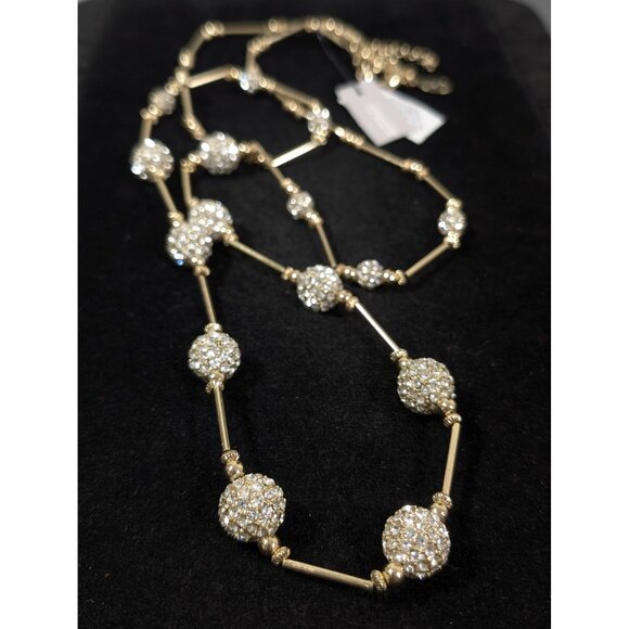 Chicos Layla Fireball Rhinestone Necklace Gold Tone Long Glam Evening 46" - Picture 1 of 9